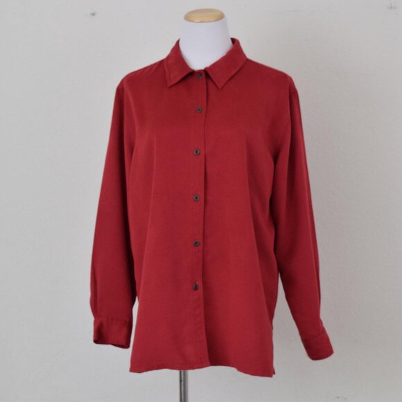 Vintage 90s Red Velvety Soft Polyester Shacket | size 12 - Picture 4 of 9